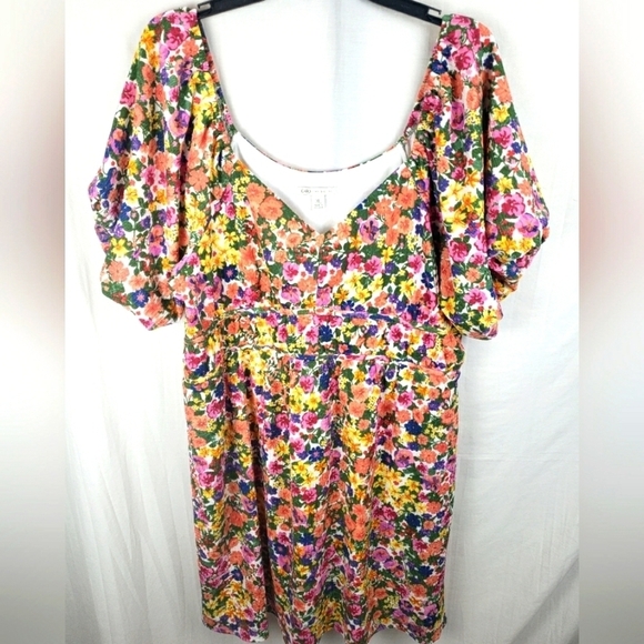 NWOT Cato Orange Multicolored Puff Short Sleeve Dress Sz XL - Picture 1 of 12